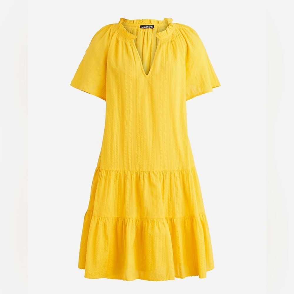 J Crew ruffle trim tiered dress in bright yellow cotton dobby size small